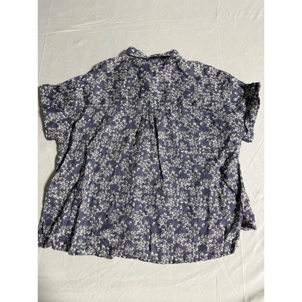 Rachel Zoe Women Floral 100% Linen Short Sleeve Button Up Shirt purple Size M - Picture 7 of 10